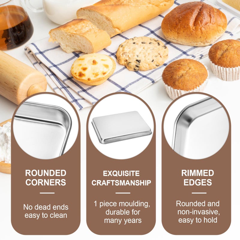 Zacfton Cookie Sheets for Baking, Stainless Steel Baking Sheet Cookie Sheet, 10/12 Inch Toaster Oven Pans Set of 2, Dishwasher Safe & Mirror Finish & Rust Resistant - Image 4